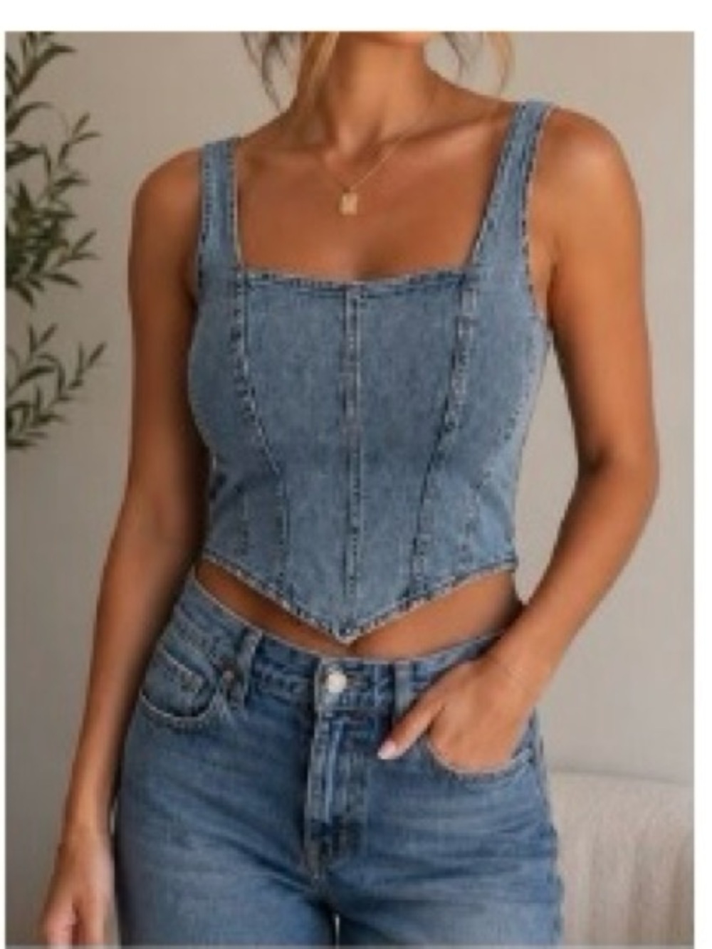 Y2K Denim Acid Wash Women’s Corset Crop Top Bustier Tank with Back Zip